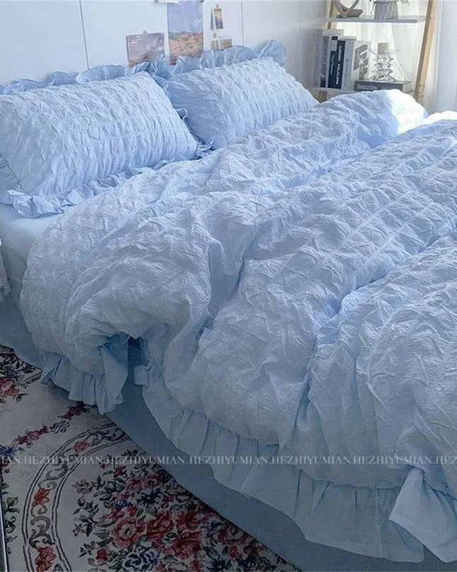 Kawaii Seersucker Ruffled Lace Bedding Collection