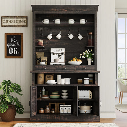 Starmall Farmhouse Bar Cabinet 72" with LED Lights & Adjustable Shelve
