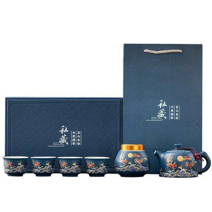 Elegant Chinese Kung Fu Tea Ceremony Set with Teapot and Four Cups in Luxurious Gift Box
