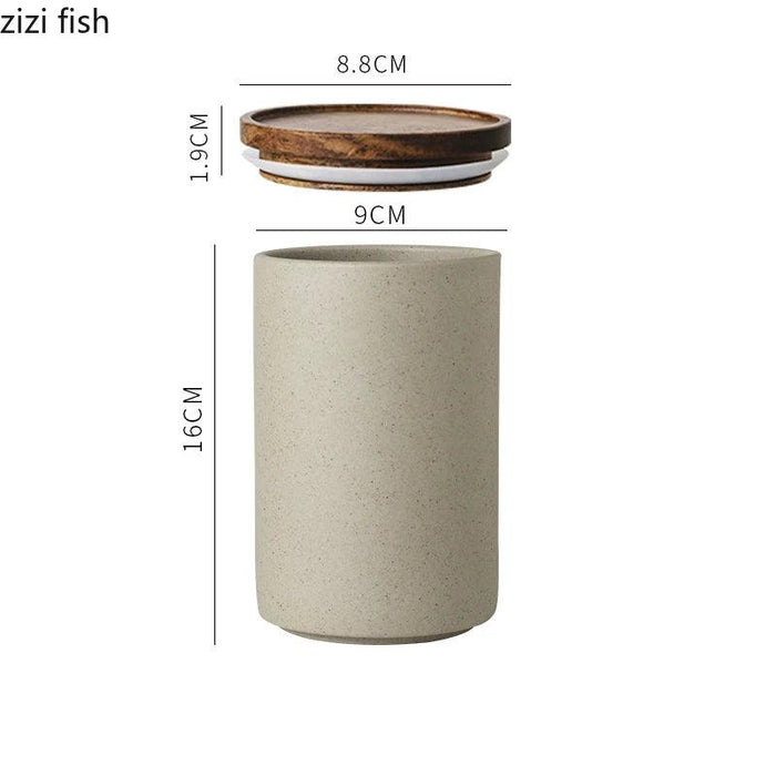 Vintage-Inspired Ceramic Canister Set with Airtight Wooden Lids for Tea and Coffee Storage