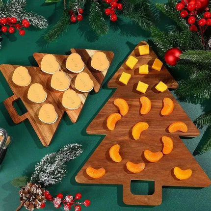 Festive Wooden Christmas Tree Serving Tray for Holiday Gatherings and Home Decor