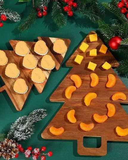 Festive Wooden Christmas Tree Serving Tray for Holiday Gatherings and Home Decor