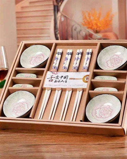Celestial Harmony: Exquisite Handcrafted Chinese Dining Set with Elegant Chopsticks and Porcelain Plates