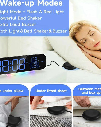 Vibrant Wake-Up Alarm Clock with Bed Shaker for Deep Sleepers and Color-Changing LED Night Light