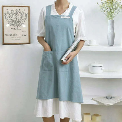 Chic Cotton Linen Apron with Stylish Wide Straps for Women - Your Perfect Cooking Companion
