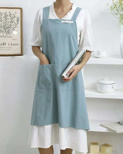 Chic Cotton Linen Apron with Stylish Wide Straps for Women - Your Perfect Cooking Companion