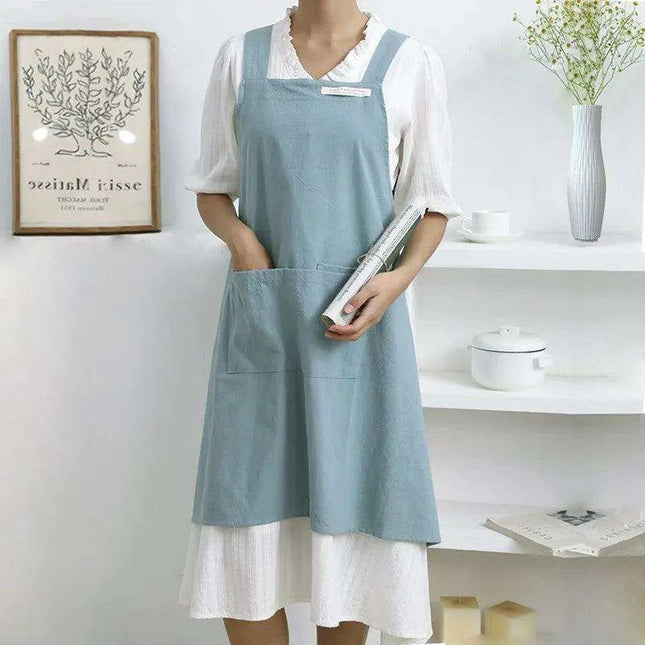 Chic Cotton Linen Apron with Stylish Wide Straps for Women - Your Perfect Cooking Companion