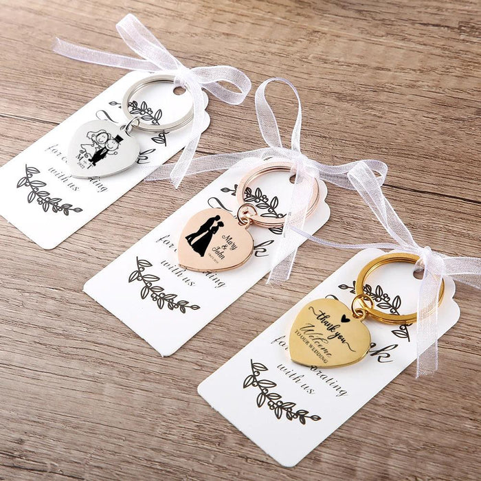Custom Engraved Heart-Shaped Keychain for Weddings - Personalized Metal Keepsake with Names and Dates