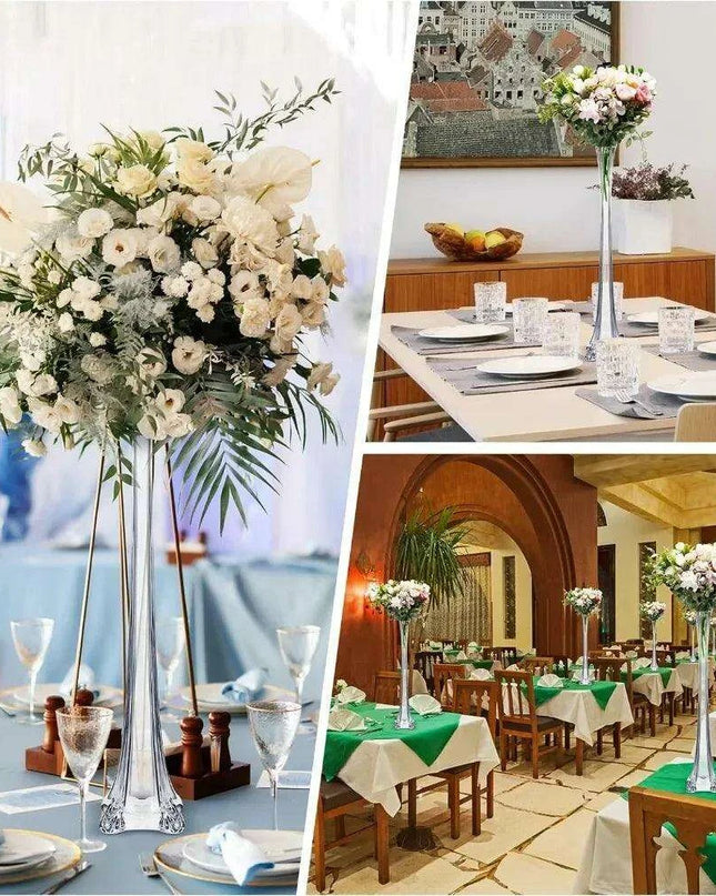 Elegant Clear Eiffel Tower Glass Vases Set - Pack of 10