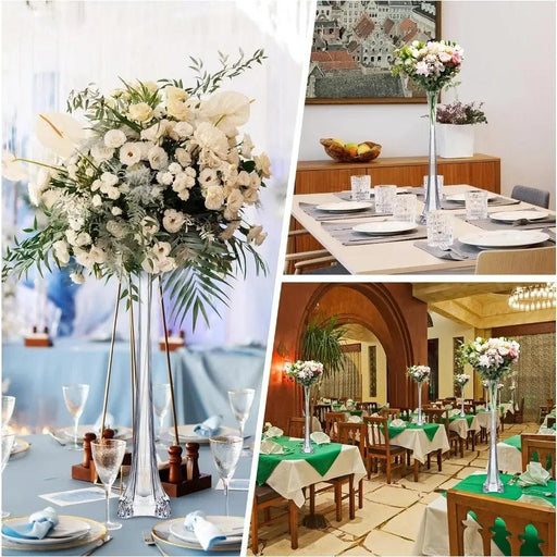 Elegant Clear Eiffel Tower Glass Vases Set - Pack of 10