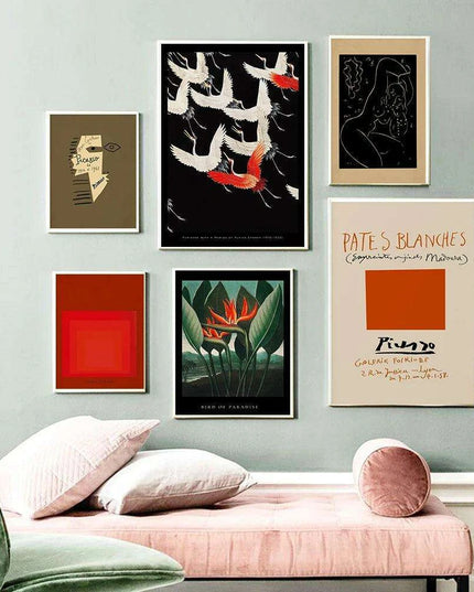 Elegant Japanese Flying Cranes Art Canvas - Serene Pink Sky Decor Poster | Très Elite Home Accent