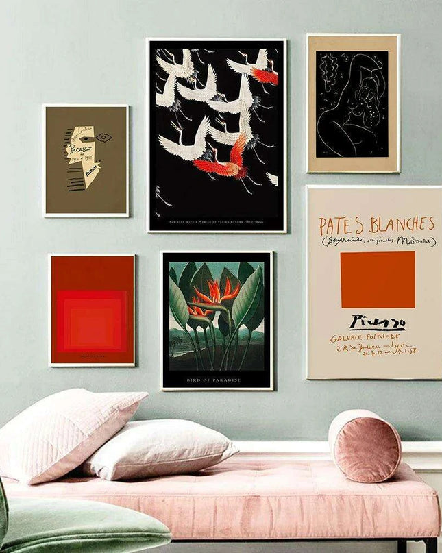 Elegant Japanese Flying Cranes Art Canvas - Serene Pink Sky Decor Poster | Très Elite Home Accent