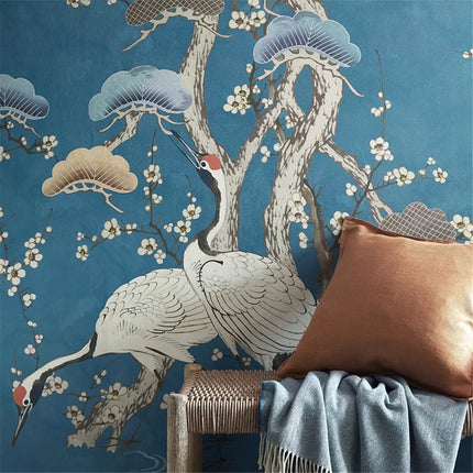 Très Elite 3D Light Luxury Japanese Red Crowned Crane Wallpaper, Remov