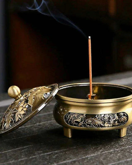 Antique Hollow Copper Incense Burner with Three Legs - Elegant Zen Decor for Home and Yoga Spaces