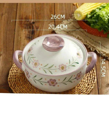 Elegant Japanese Taro Clay Casserole with Purple Floral Design for Gas Cooking: Experience Authentic High-Heat Culinary Traditions