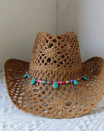 Rose Red Cowboy Straw Hat - Adjustable Wide Brim Sun Hat for All Seasons