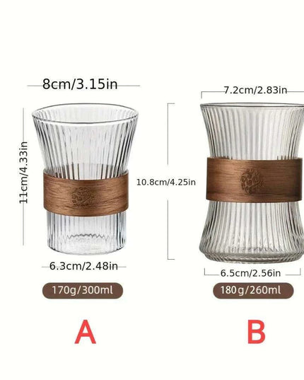 Sophisticated 300ml Transparent Glass Mug with Elegant Wooden Grip - Japanese-Inspired Drinkware for Coffee, Tea, and Beer