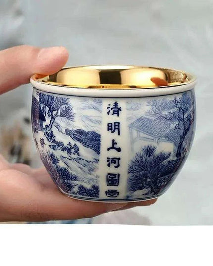 Chic Blue and White Enamel Ceramic Tea Cup Collection - Elevate Your Tea Experience