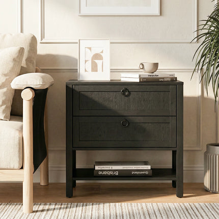 CHYANMOO Nightstand with USB Ports & AC Outlets - 2-Drawer Wooden Tabl