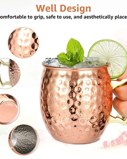 Elegant Rose Gold Handcrafted Moscow Mule Mugs - Premium 16oz Stainless Steel Drinkware