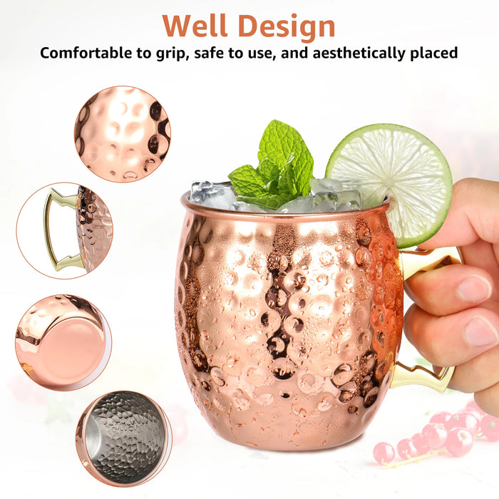 Elegant Rose Gold Hand-Hammered Moscow Mule Mugs - 16oz Stainless Steel Cups