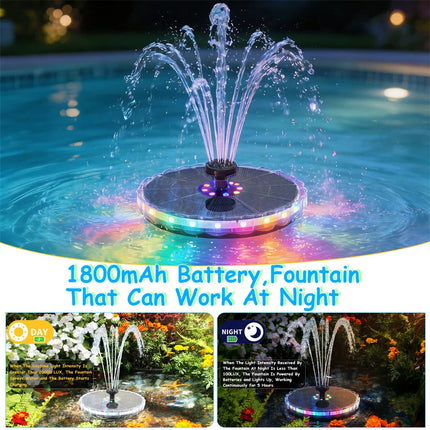 BaiAT02 Solar Fountain with LED Lights & 8 Nozzles, 1800mAh Battery