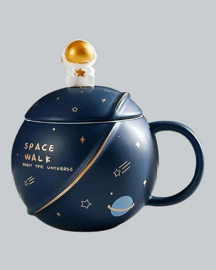 Cosmic Voyager 400ML Insulated Ceramic Mug with Lid and Spoon - Ideal for Coffee and Tea