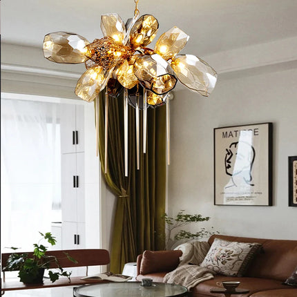 Modern Artistic Gold LED Glass Chandelier — Multi-Form, Custom Sizes