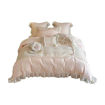 Elegant Rose Floral Wedding Bedding Set - Premium Cotton Duvet Cover with Korean Lace Design