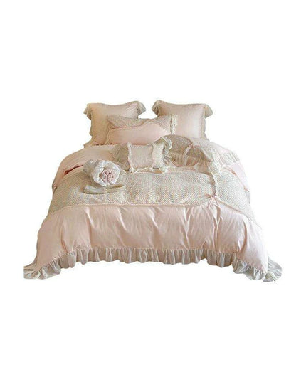 Elegant Rose Floral Wedding Bedding Set - Premium Cotton Duvet Cover with Korean Lace Design