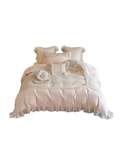 Elegant Rose Floral Wedding Bedding Set - Premium Cotton Duvet Cover with Korean Lace Design