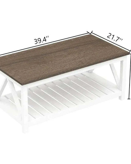 Farmhouse Style Coffee Table with Convenient Storage Shelf - Quick Assembly and Sturdy Build