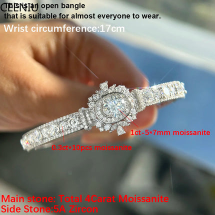 Luxury Moissanite Open Bangles 925 Sterling Silver GRA Certified Lab Diamonds Bracelets for Women Party Fine Jewelry Gifts luxury-moissanite-open-bangles-925-sterling-silver-gra-certified-lab-diamonds-bracelets-for-women-party-fine-jewelry-gifts