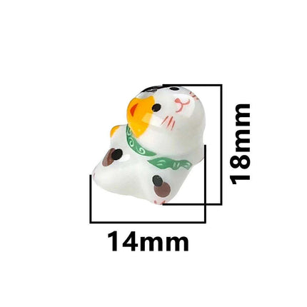 Charming Anime-Inspired Lucky Cat Ceramic Beads for Creative Jewelry Projects - 15x21mm Porcelain Essentials with Vertical Hole