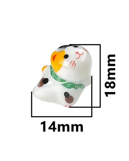 Charming Anime-Inspired Lucky Cat Ceramic Beads for Creative Jewelry Projects - 15x21mm Porcelain Essentials with Vertical Hole