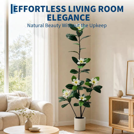 Artificial Magnolia Tree with White Flowers & White Pot, 150–180 cm