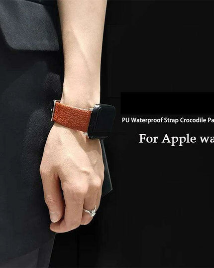 Crimson Glitter Leather Apple Watch Band - Luxe Sparkle Strap