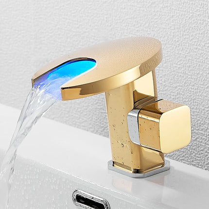BAKALA Brass Waterfall LED Bathroom Faucet, Color Change, Mixer Tap