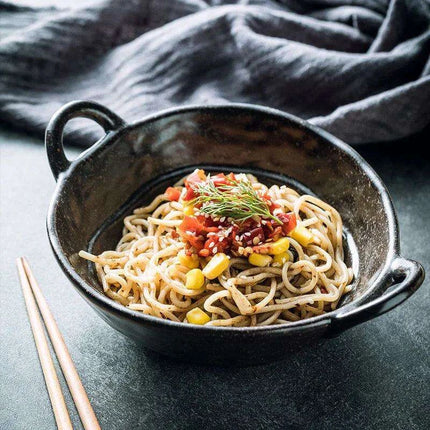 Elevated Dual-Compartment Ceramic Bowl for Ramen, Bibimbap, Soups, and Noodles in Fine Dining Settings