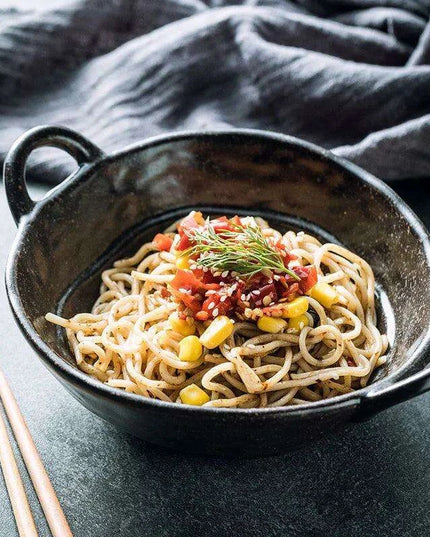 Elevated Dual-Compartment Ceramic Bowl for Ramen, Bibimbap, Soups, and Noodles in Fine Dining Settings