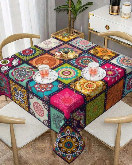 Bohemian Chic Colorful Mandala Rectangular Tablecloth for Celebratory Dining