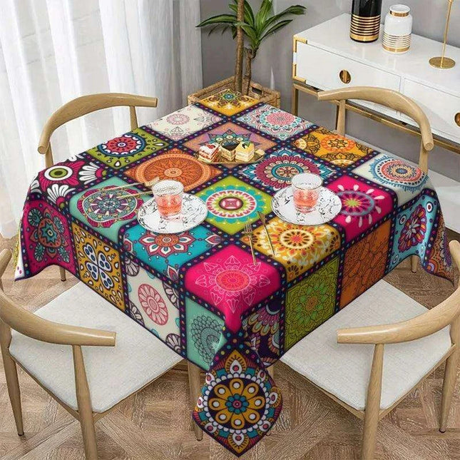 Bohemian Chic Colorful Mandala Rectangular Tablecloth for Celebratory Dining