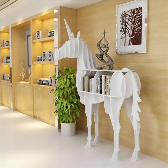 Unicorn PVC Bookshelf Sculpture — Creative Floor Shelf for Living Room & Home Décor