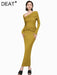 Sophisticated Asymmetrical Knit Dress with Pleats and Cross Collar for Women - Form-Fitting Autumn Evening Dress 2024