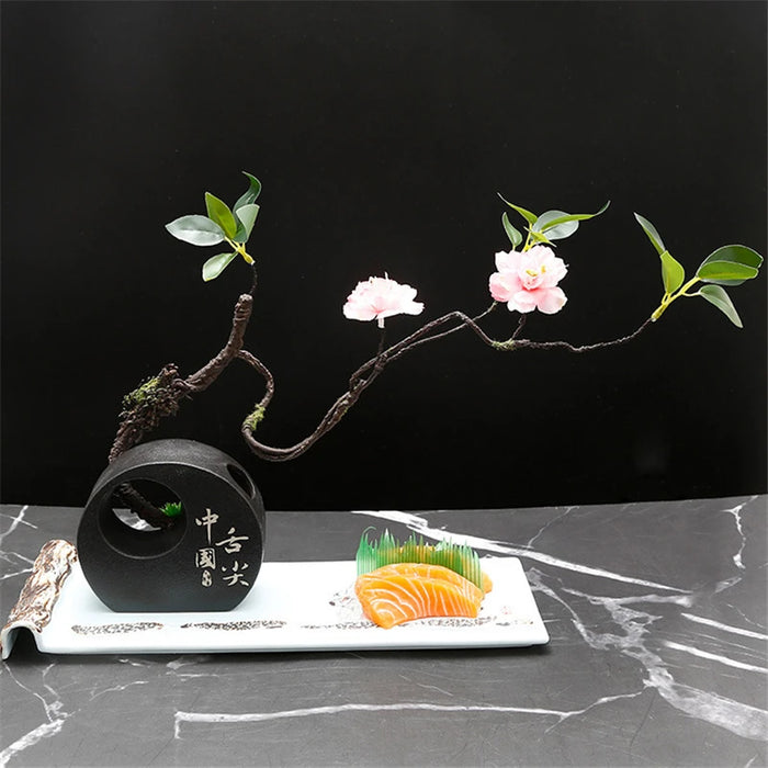 Elegant Sashimi and Floral Display Stand - Stylish Showcase for Culinary Artistry