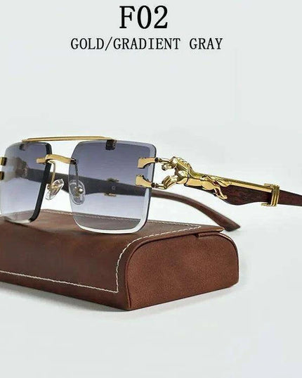 Retro Rimless Sunglasses with Wood Finish and UV Protection