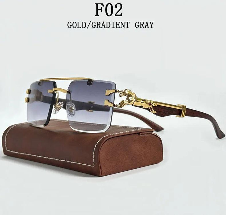 Retro Rimless Sunglasses with Wood Finish and UV Protection