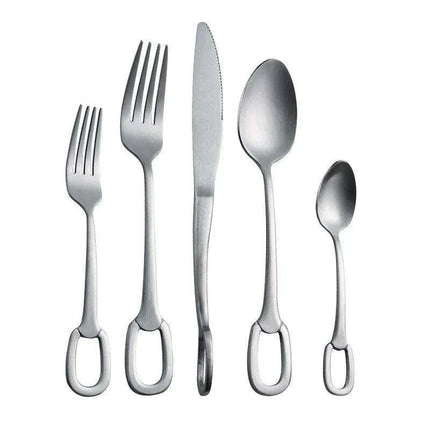 Elegant 5-Piece Stainless Steel Cutlery Set with Stylish Hanging Handles for a Luxurious Dining Experience