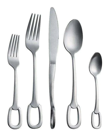 Elegant 5-Piece Stainless Steel Cutlery Set with Stylish Hanging Handles for a Luxurious Dining Experience