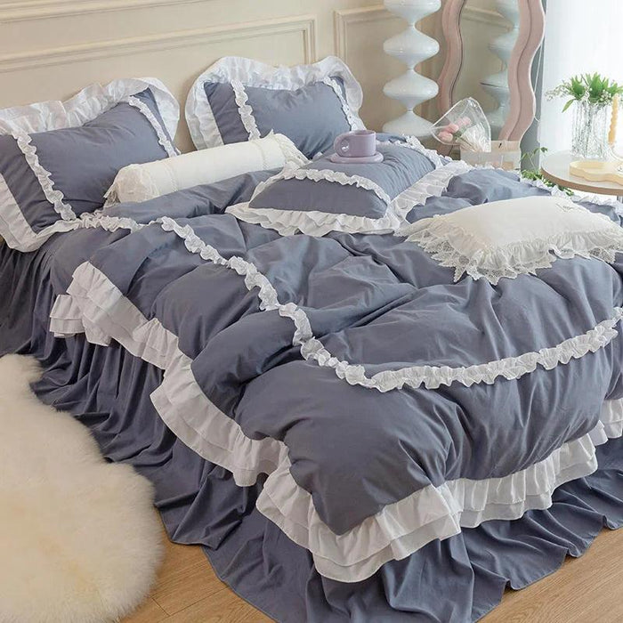 Elegant Korean-Inspired Bedding Set with Quilt Cover, Pillowcases, and Flat Sheets